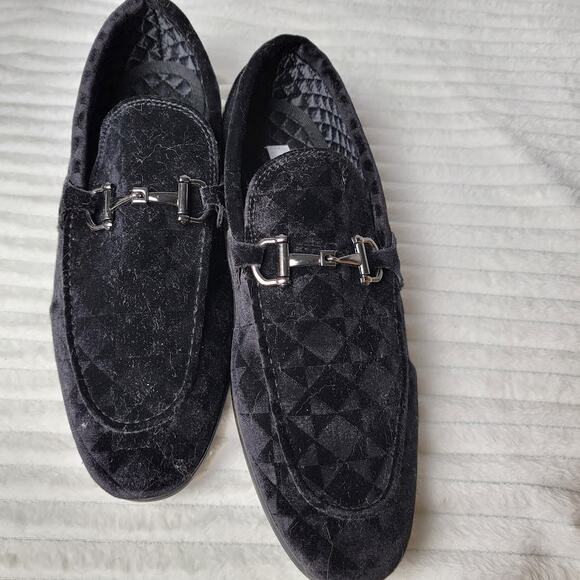 Steve Madden Velvet Loafers 10.5 Black Slip-On Horsebit Dress Shoes Party Luxe - Picture 2 of 7
